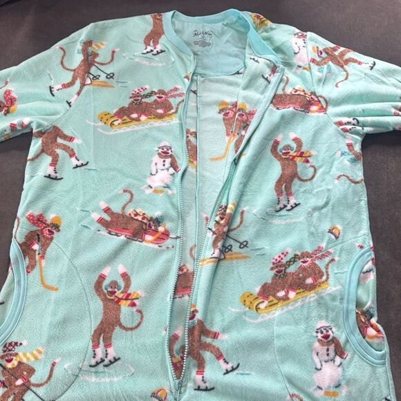 Nick & Nora Adult Teen Unisex Fleece One Piece Sock Monkeys Pajama Size XXL NEW - Picture 6 of 12
